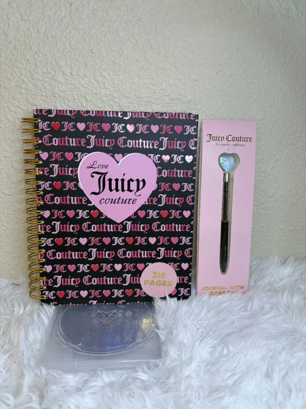 Juicy Couture Large Pink Black Heart Spiral Journal 316 Pages Pen NWT